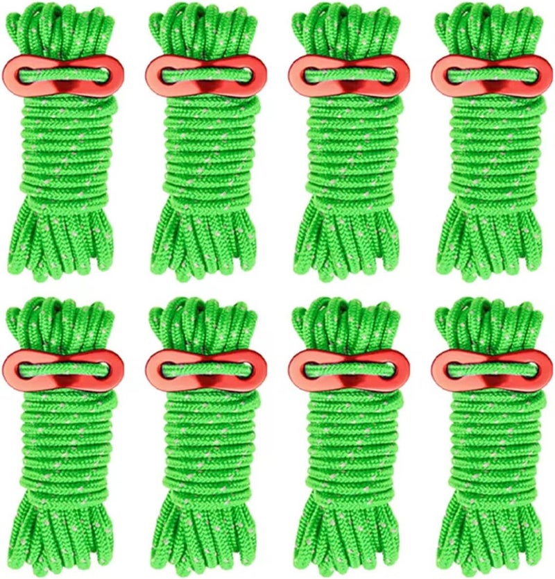Smithok 8 Pack 4mm Guy Lines Ultralight Tent Cords with Aluminum Adjuster Tensioner Outdoor Camping Guylines Ropes for Tent Tarp,Climbing,Hiking Backpacking (Green) - Image 1